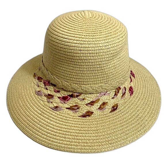 Arianna By Howard’s Tan Straw Sunhat With Woven Ribbon and Back Bow Size 58cm - Picture 1 of 13